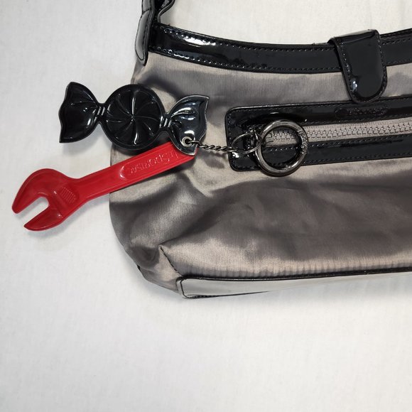 LeSportsac Gray/Black Y2K Leather Trim Shoulder Strap Charms Mini Bag LIKE NEW! - Picture 7 of 14